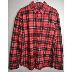 J Crew Flannel Shirt Men's Large Buffalo Plaid Red Black Long Sleeve Cotton